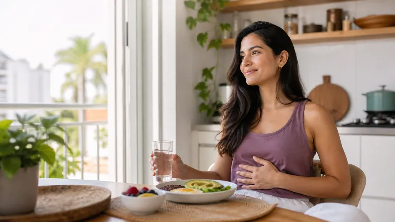 Mujer observando con calma cómo se siente después del desayuno